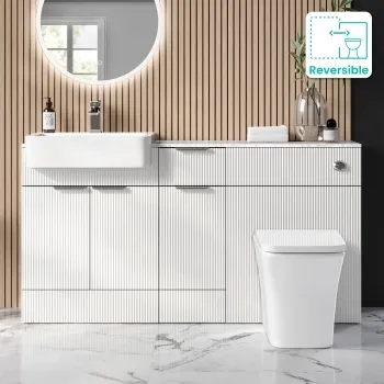 Sicily Fluted Coastal White Combination Vanity Basin with Marble Top & Houston Toilet 1500mm - Chrome Handles