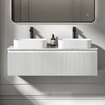 Malta Fluted Coastal White Double Wall Hung Drawer Vanity with Marble Top & Marin Basin 1200mm