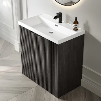 Crete Fluted Charcoal Elm Basin Vanity 800mm