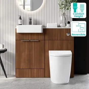 Sicily Fluted Black Walnut Combination Vanity Basin with Marble Top & Utah Comfort Height Toilet 1000mm - Chrome Handles