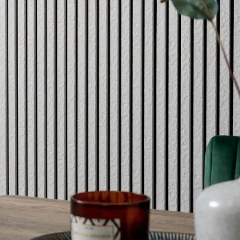 Trepanel Design® Ivory Slate Effect Slat on Black Felt Wall Panels