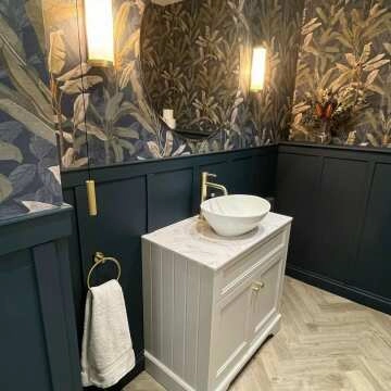 Lucia Chalk White Vanity with Marble Top & Oval Counter Top Basin 640mm - Brushed Brass Accents