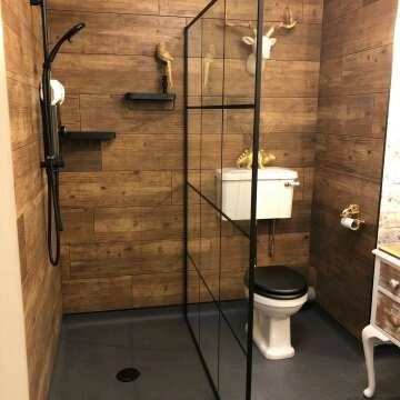 Munich Matt Black Grid Easy Clean 8mm Wet Room Shower Glass Panel 1400mm