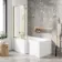 L Shaped 1500 Shower Bath with Front Panel & 6mm Easy Clean Brushed Brass Bath Screen - Left Handed