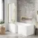 L Shaped 1700 Shower Bath with Front Panel & 6mm Easy Clean Brushed Brass Bath Screen - Left Handed
