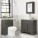 Lucia Graphite Grey Vanity with Marble Top & Curved Counter Top Basin 840mm - Brushed Brass Accents