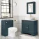 Lucia Inky Blue Vanity with Marble Top & Curved Counter Top Basin 840mm - Brushed Brass Accents