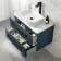 Omaha Navy Blue Wall Hung Drawer Vanity with Marble Top & Marin Basin 800mm - Black Accents