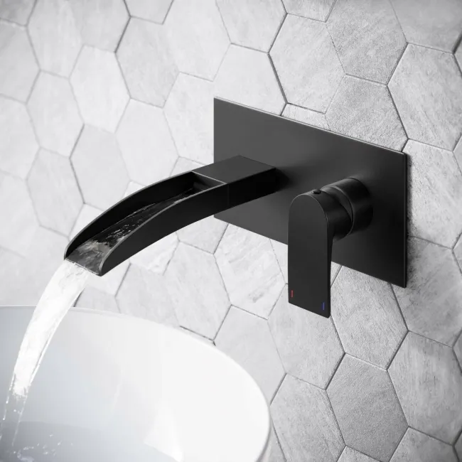 Eden Matt Black Waterfall Wall Mounted Basin Mixer Tap