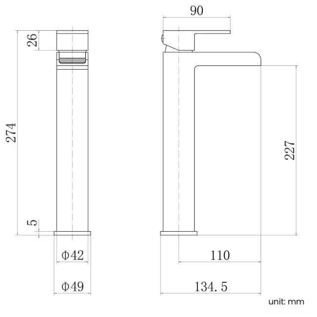 Avon Matt Black Waterfall High Rise Basin Mixer Tap