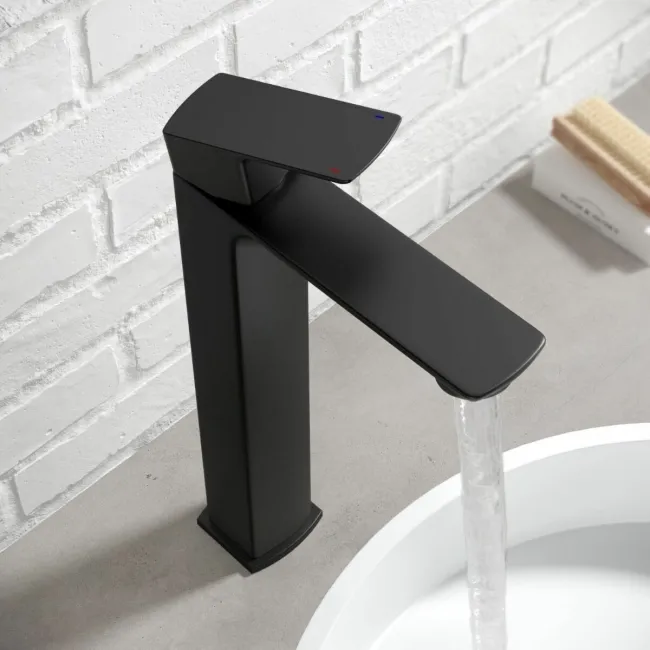 Mersey Matt Black High Rise Basin Mixer Tap