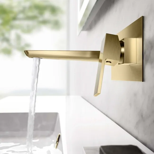 Soar Brushed Brass Wall Mounted Basin Mixer Tap