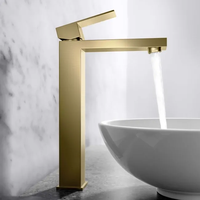 Dart Brushed Brass High Rise Basin Mixer Tap