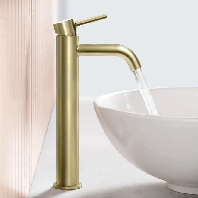Selma Brushed Brass High Rise Basin Mixer Tap