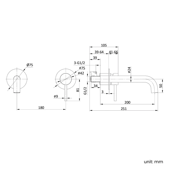 Selma Matt Black Wall Mounted Basin Mixer Tap