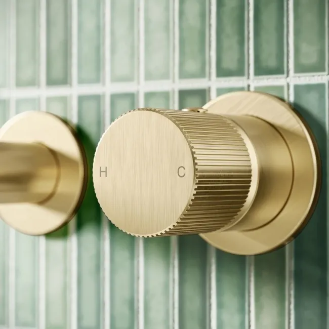 Ennis Brushed Brass Wall Mounted Basin Mixer Tap with Knurled Detailing