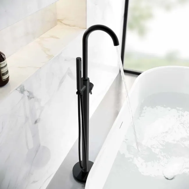 Trent Matt Black Freestanding Bath Shower Mixer Tap
