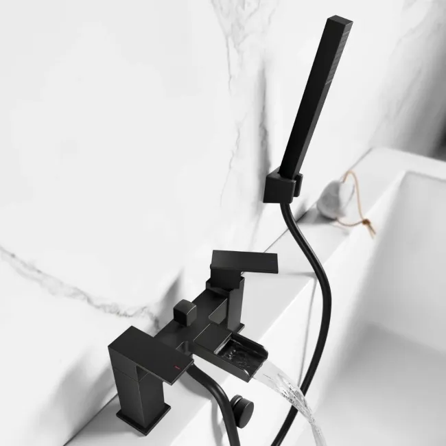 Avon Matt Black Waterfall Bath Filler & Handheld Shower