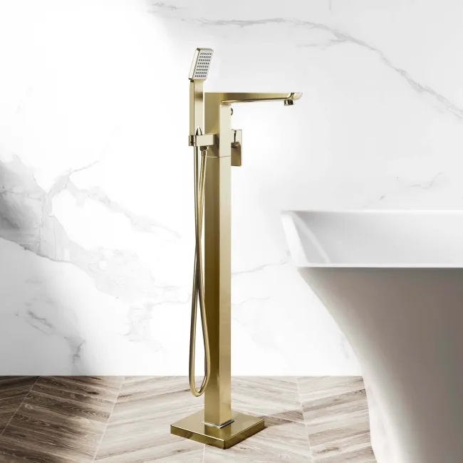 Soar Brushed Brass Freestanding Bath Shower Mixer Tap