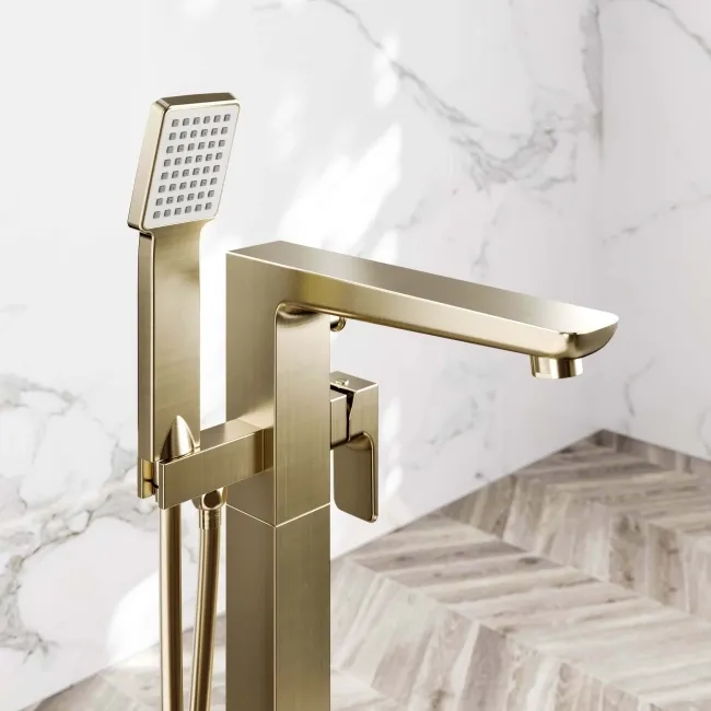 Soar Brushed Brass Freestanding Bath Shower Mixer Tap