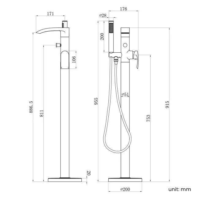 Severn Brushed Brass Freestanding Bath Shower Mixer Tap