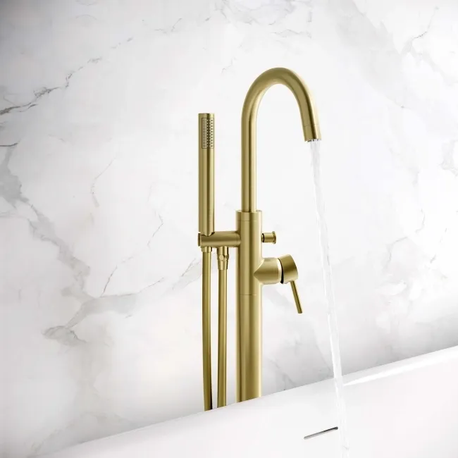 Selma Brushed Brass Freestanding Bath Shower Mixer Tap