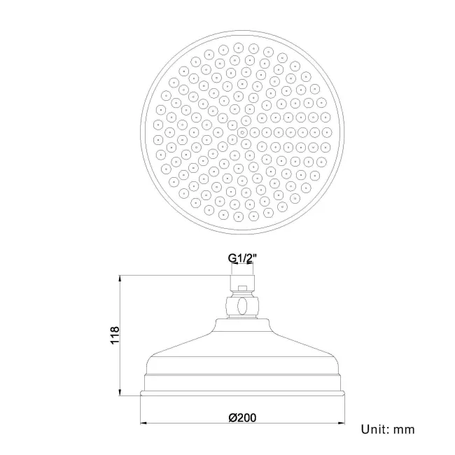 200mm Chrome Traditional Brass Shower Head