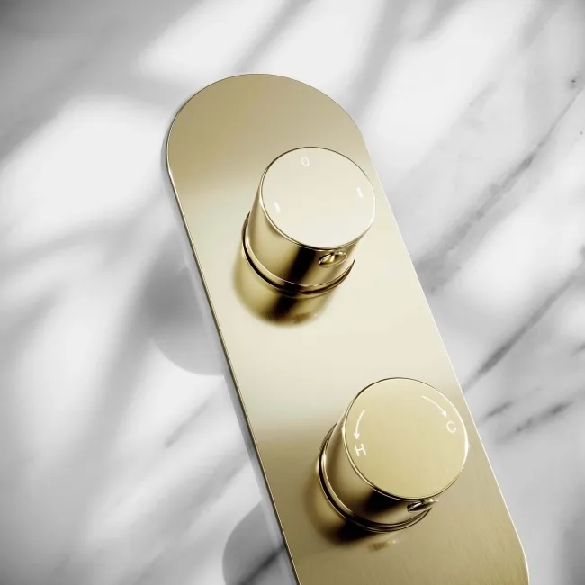 Ballina Premium Brushed Brass Round Thermostatic Shower Set - 200mm Head & Hand Shower