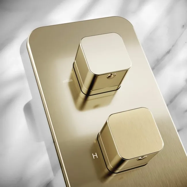 Galway Premium Brushed Brass Square Thermostatic Shower Set - 200mm Head & Hand Shower