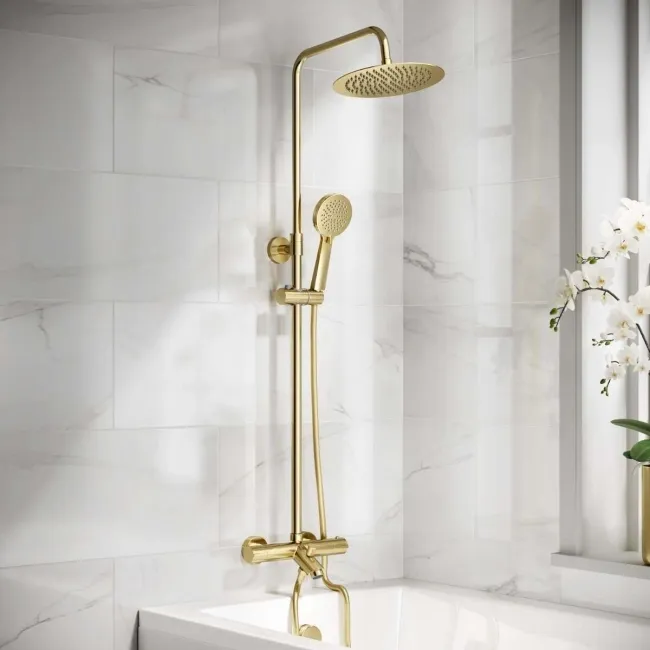 Ballina Round Brushed Brass Thermostatic Bath Filler Shower Set