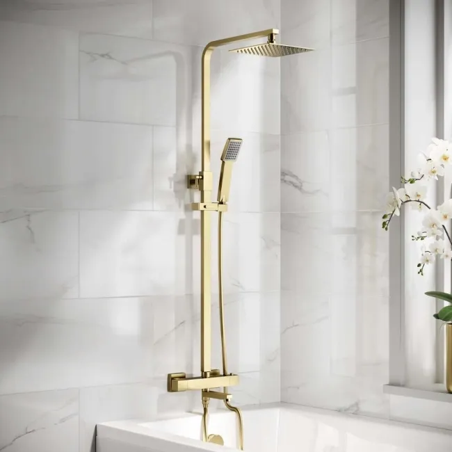 Galway Square Brushed Brass Thermostatic Bath Filler Shower Set