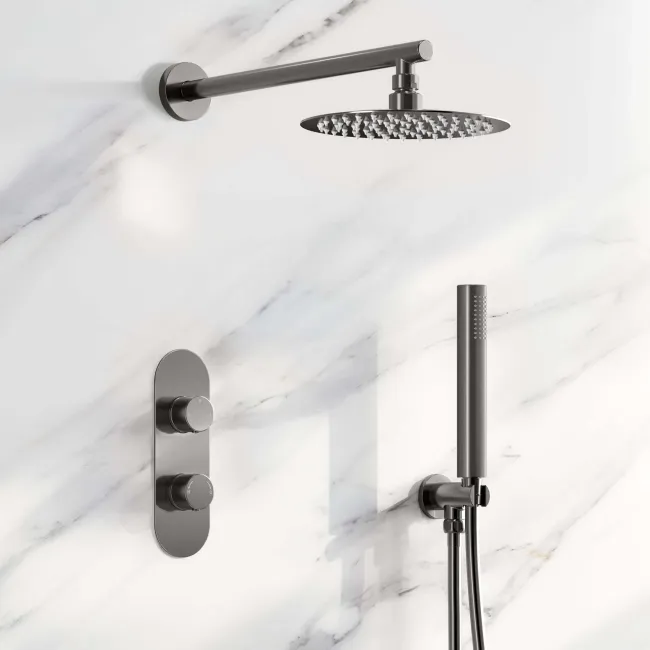 Ballina Premium Gunmetal Grey Round Thermostatic Shower Set - 200mm Head & Hand Shower