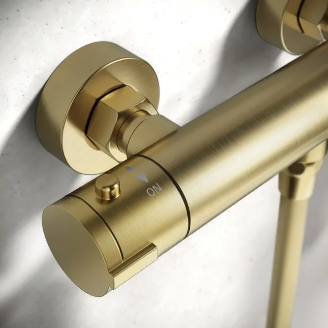 Aran Brushed Brass Round Thermostatic Bar Shower Set