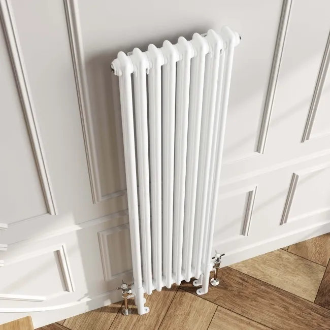 Athens White Double Column Vertical Traditional Radiator 1500x380mm