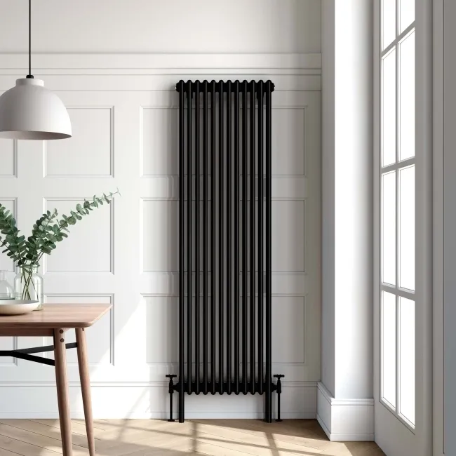 Athens Matt Black Triple Column Vertical Traditional Radiator 1800x560mm