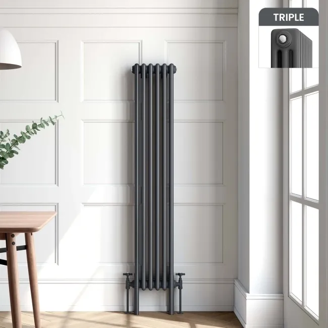 Athens Anthracite Triple Column Vertical Traditional Radiator 1500x290mm