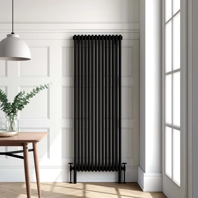 Athens Matt Black Triple Column Vertical Traditional Radiator 1800x650mm