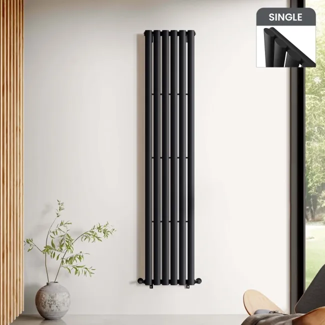 Marbella Matt Black Single Oval Panel Radiator 1800x360mm
