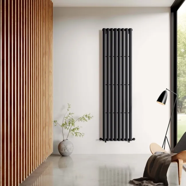 Marbella Matt Black Single Oval Panel Radiator 1800x480mm