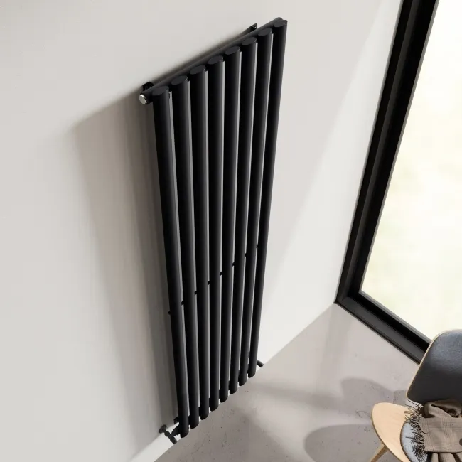 Marbella Matt Black Single Oval Panel Radiator 1800x480mm