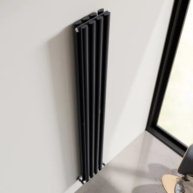 Marbella Matt Black Double Oval Panel Radiator 1800x240mm