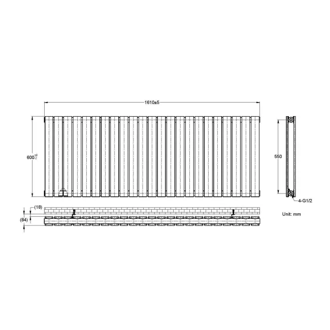 Faro Anthracite Double Flat Panel Horizontal Radiator 600x1610mm