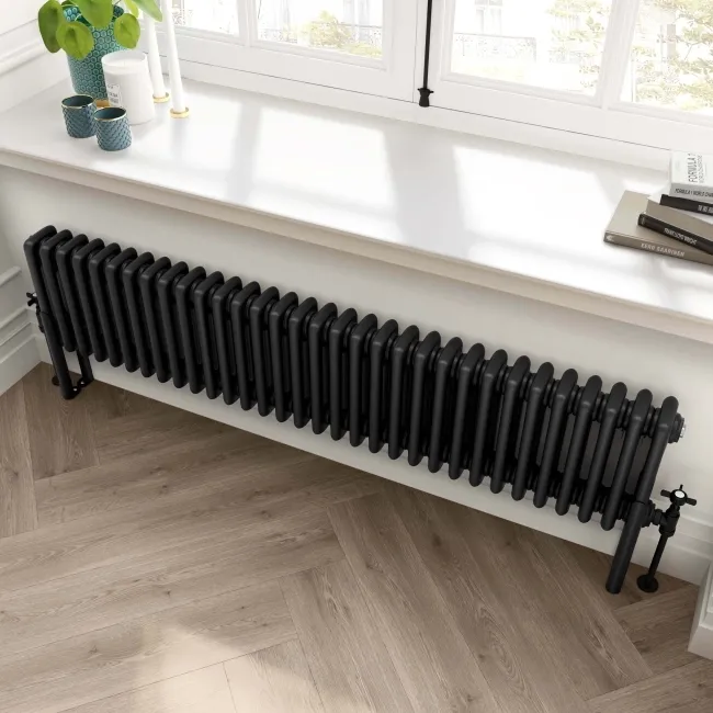 Athens Matt Black Triple Column Horizontal Traditional Radiator 300x1415mm
