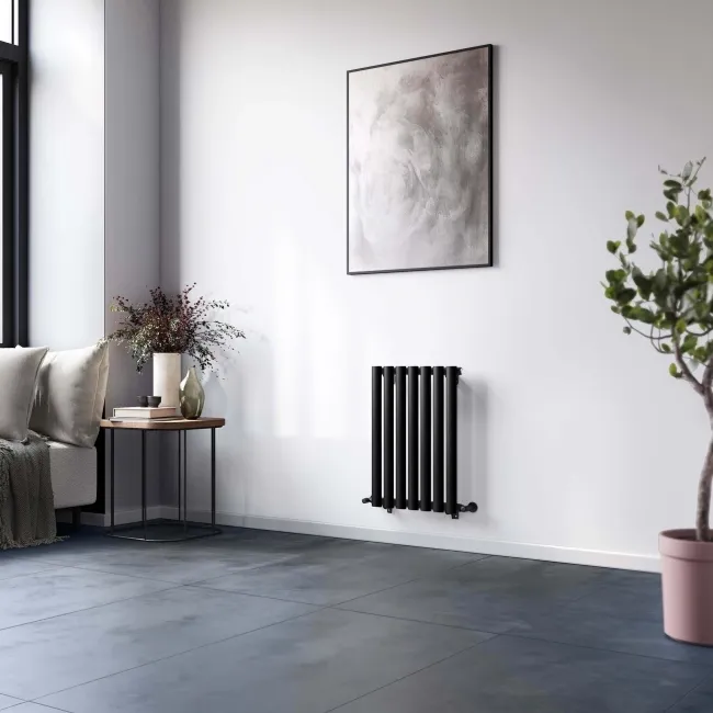 Marbella Matt Black Single Oval Panel Radiator 600x420mm