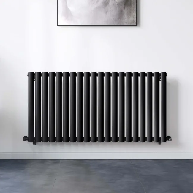 Marbella Matt Black Single Oval Panel Radiator 600x1200mm