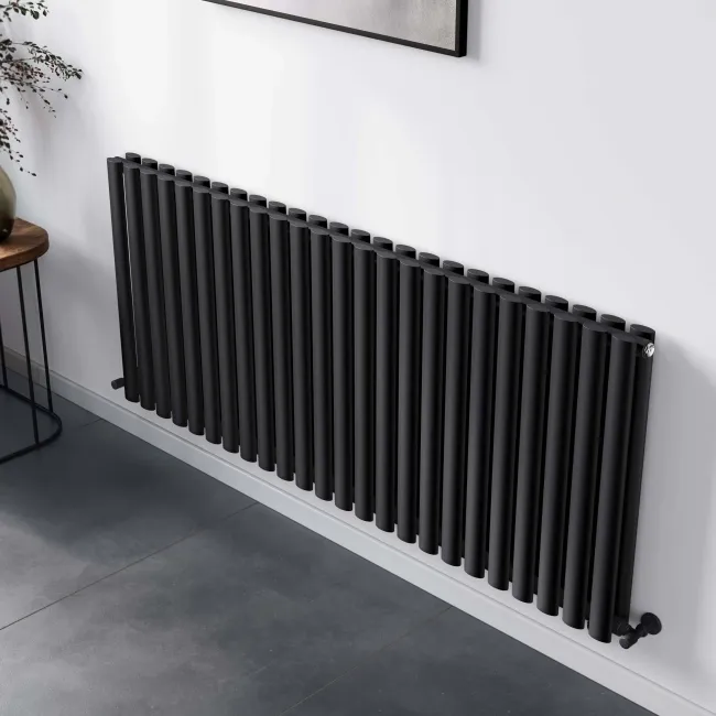 Marbella Matt Black Double Oval Panel Radiator 600x1440mm