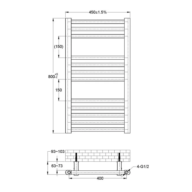 Naples Premium Matt Black Straight Heated Towel Rail 800x450mm