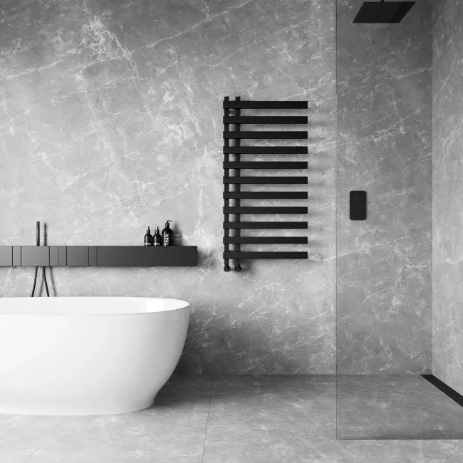 Palermo Matt Black Designer Heated Towel Rail 1200x600mm