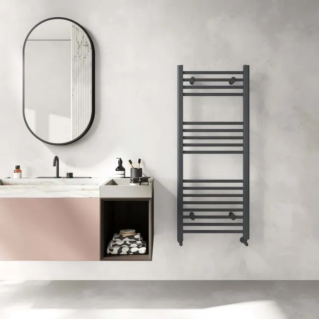 Barcelona Anthracite Straight Heated Towel Rail 1200x500mm