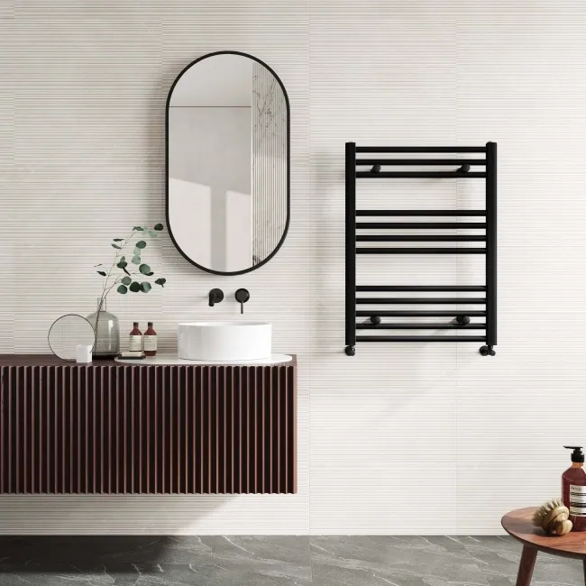 Naples Premium Matt Black Straight Heated Towel Rail 800x600mm